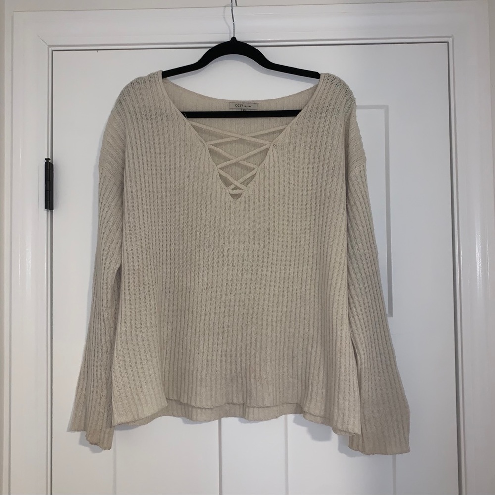 Oversized lace up sweater